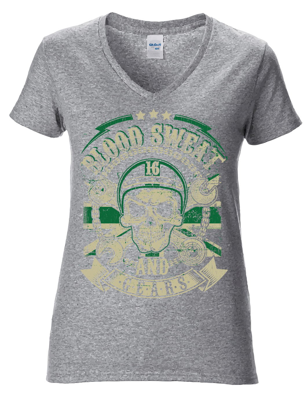 Ladies V-neck Grey Blood Sweat and Gears
