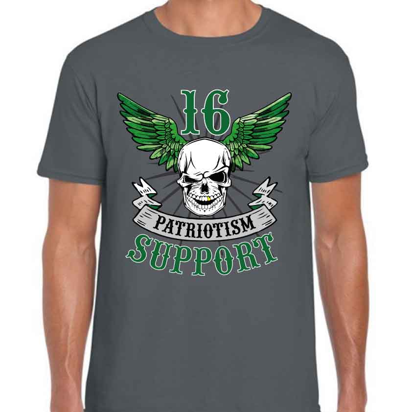 Support 16 Green Wings & Skull Tshirt